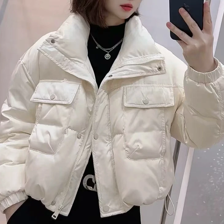 韩版侧口袋立领羽绒服女冬季新款宽松显瘦百搭减龄加厚短外套短款