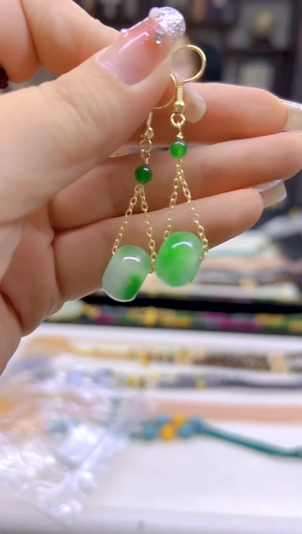 翡翠14K金镶嵌耳饰DIY款E624