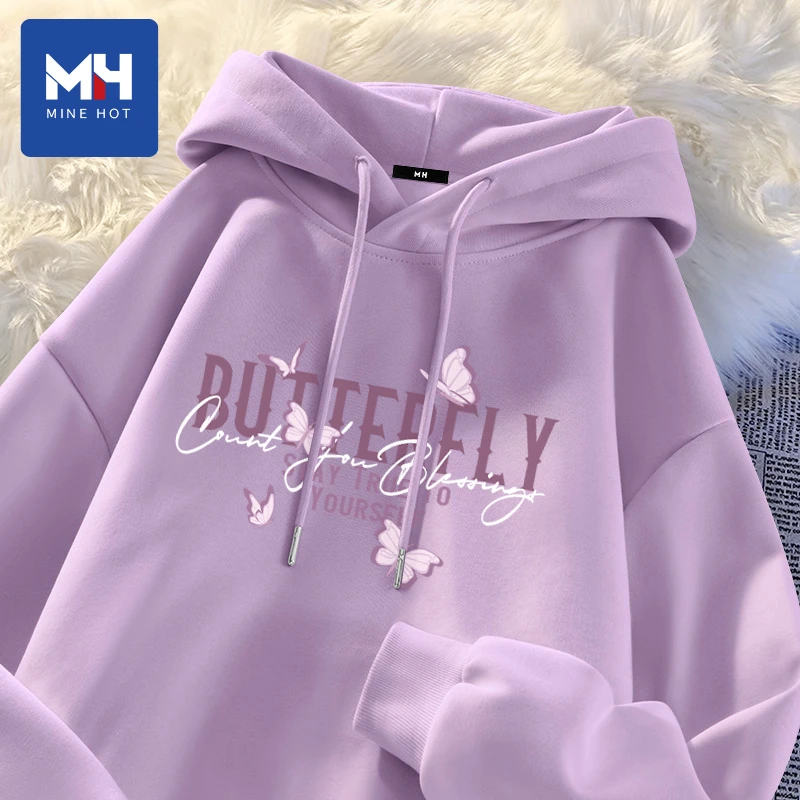 唐狮集团MH连帽卫衣女秋季潮款时尚洋气紫色外套小个子设计感上衣