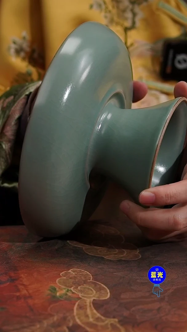 摆件眼**姐瑕品清凉寺原矿釉青绿高足盘