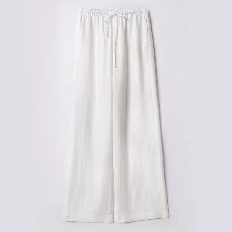 亚麻休闲直筒阔腿裤