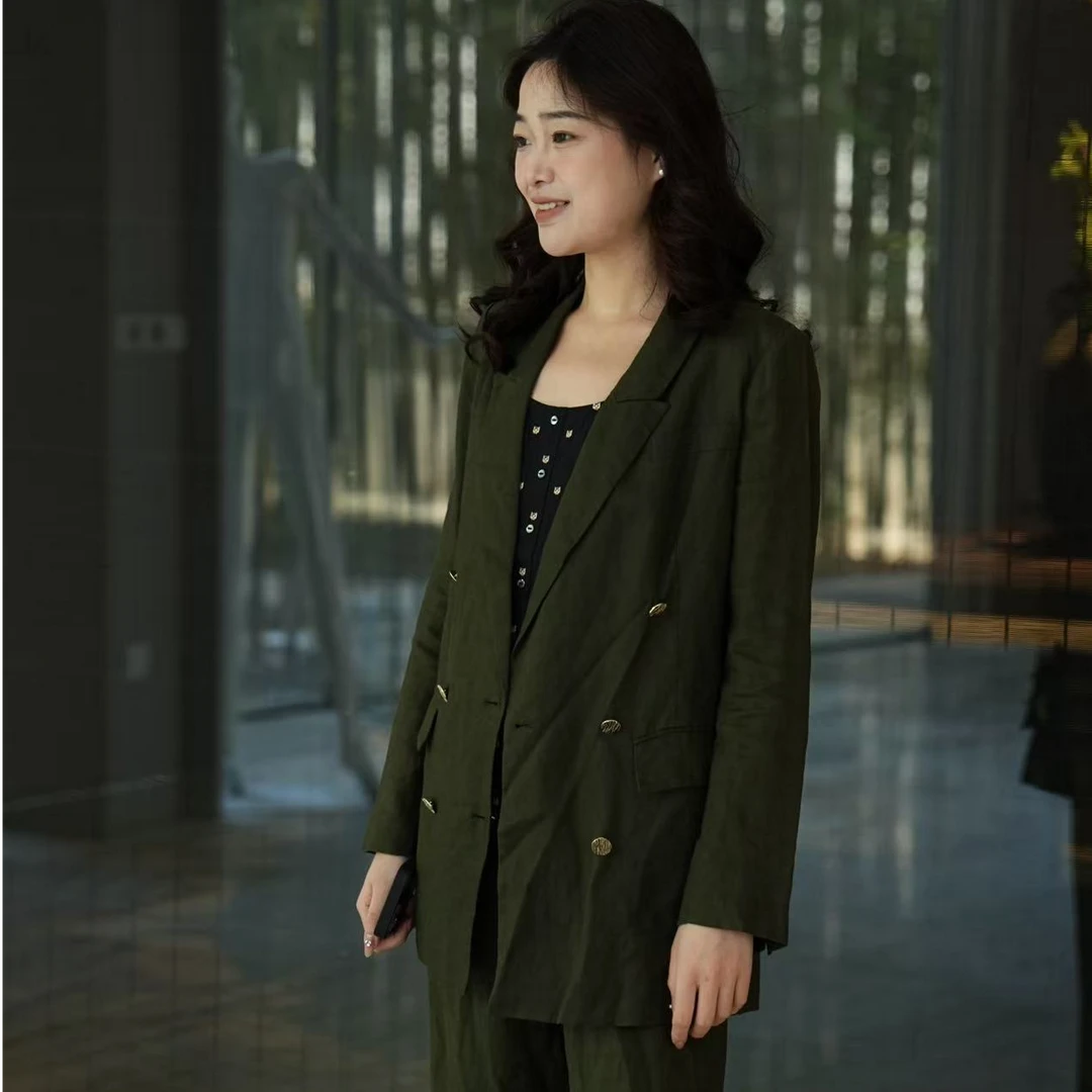 AMASS/阿玛施时尚双排扣长袖西装领亚麻西服5400244