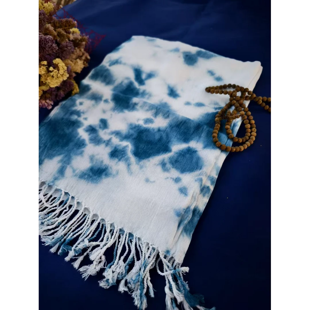 非遗扎染蓝染四季围巾