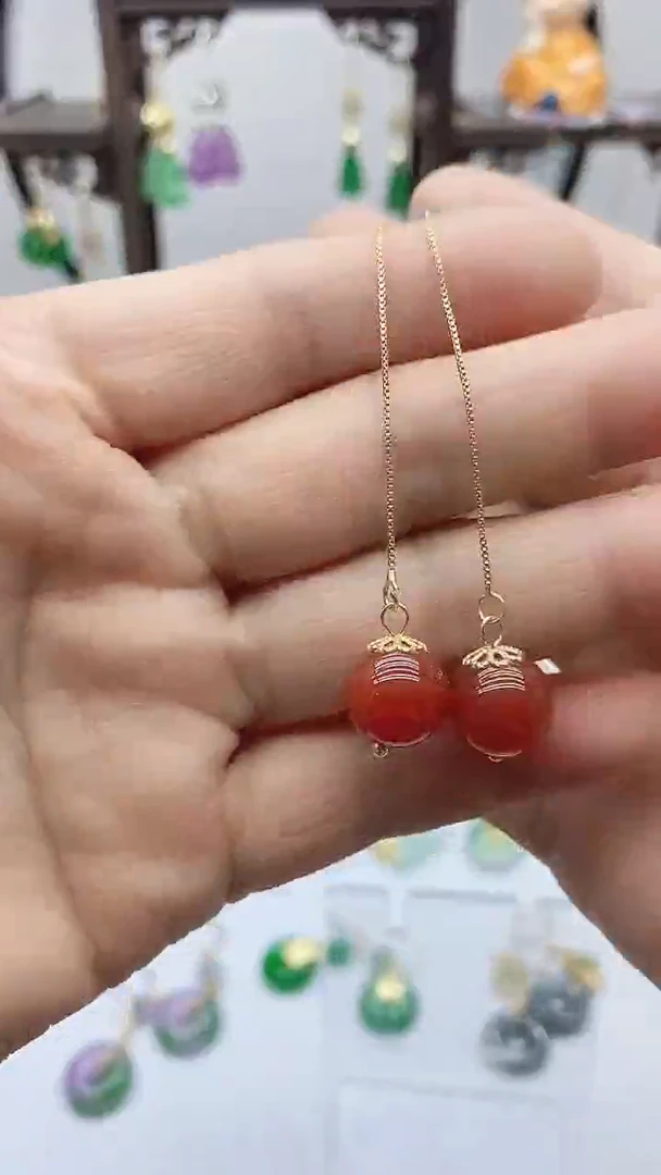 南红玛瑙14K金镶嵌耳饰81