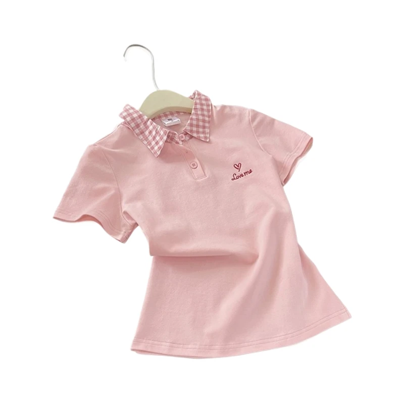 纯棉粉色辣妹polo领正肩短袖T恤女夏小众修身显瘦上衣夏季百搭时