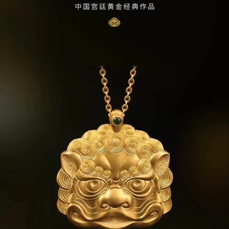 足金999金猊纳福吊坠 气质奢华时尚古风设计师镶嵌款古法项链男士