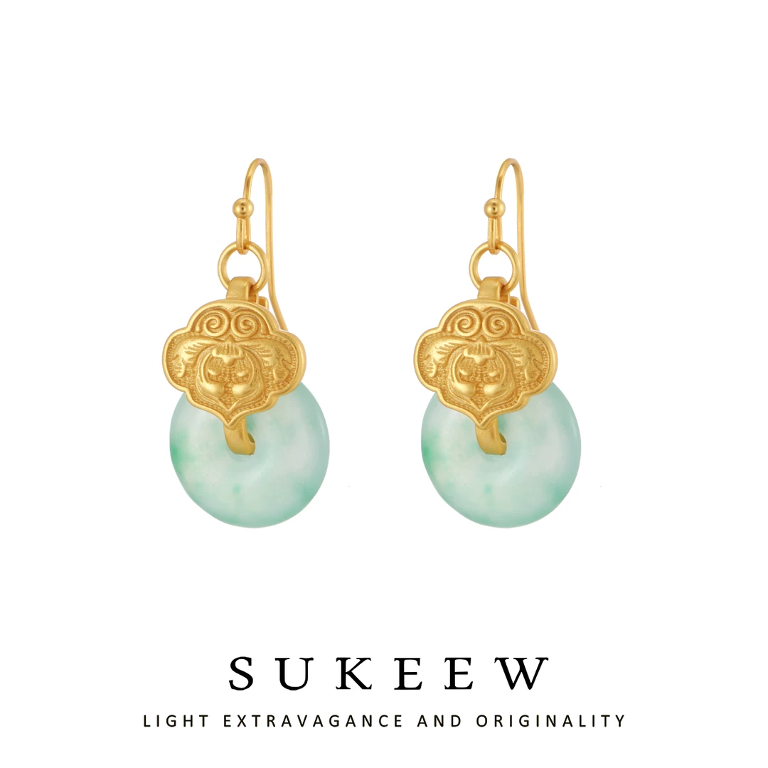 SUKEEW/酥可 镀k金 新中式富贵花优雅翠圈耳环233209