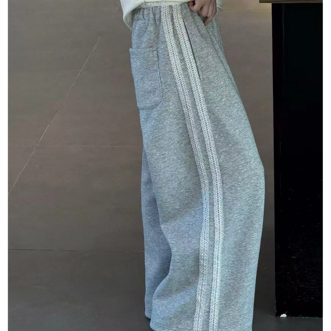蕾丝花边儿童大童阔腿裤童装2025秋款潮童高腰女童直筒裤253006
