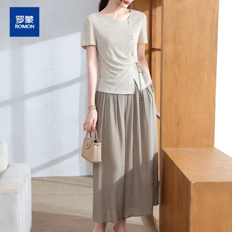 妈妈夏装优雅气质两件套2025新款中老年女装休闲短袖小衫阔腿裤裙