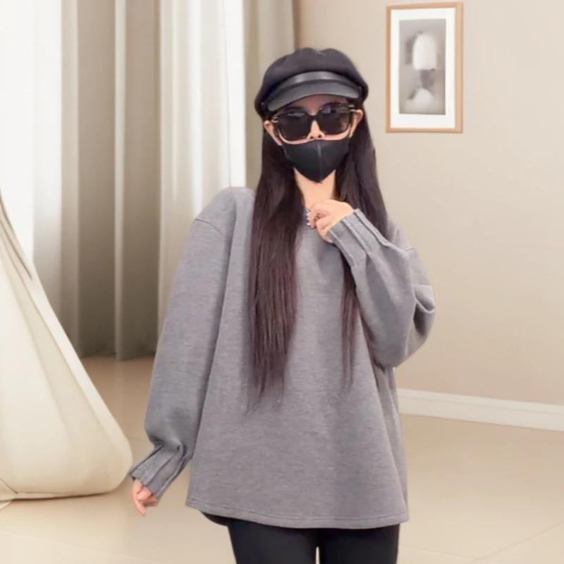 宿慕SUMU设计款袖口压褶卫衣女2025新款11-26双面绒保暖上衣1698