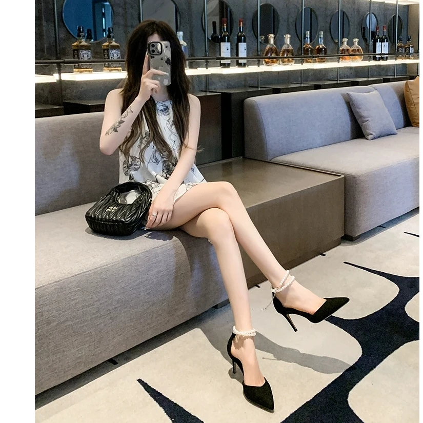 法式高跟鞋婚鞋设计感小众性感新款韩版气质水钻女单鞋百搭325