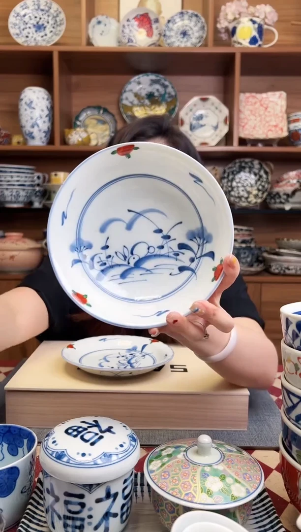 瓷片赤绘兔15.5cm煮物钵