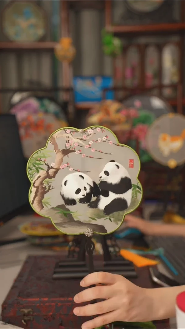 扇子团扇 绣花双面非遗