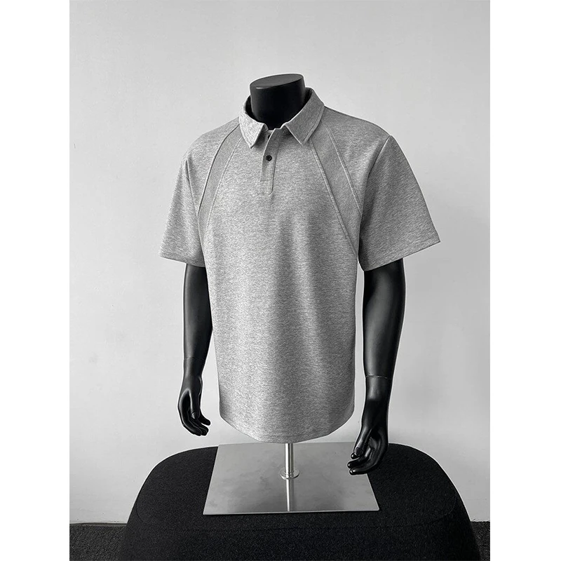 解构拼接设计正肩短袖T恤男款美式高级感polo衫纯色简约boxy半袖