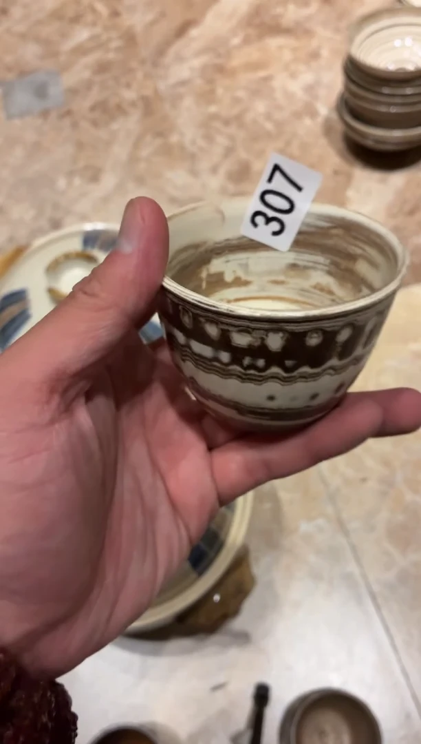 瓷片氵307手工绞胎泥水杯1个