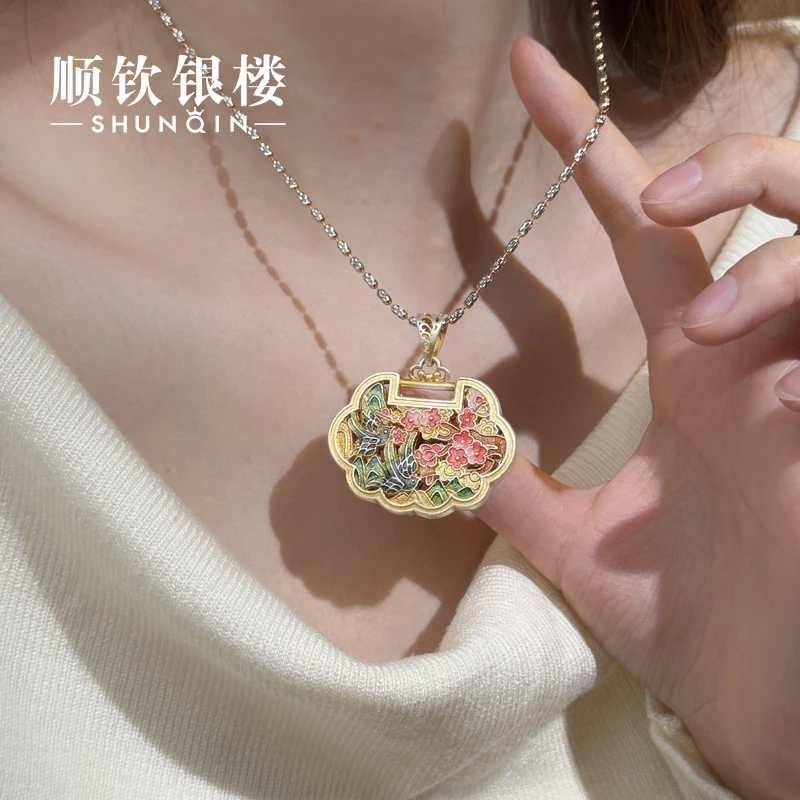 顺钦银楼 吊坠足银珐琅 【鹊悦梅枝吊坠】足银999.9国风气质吊坠