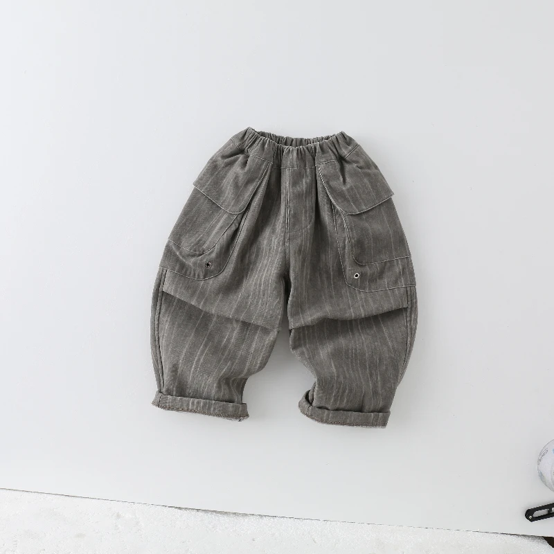 【七七】儿童工装裤秋冬2024新款男童时尚洋气条纹纯色裤子AK981