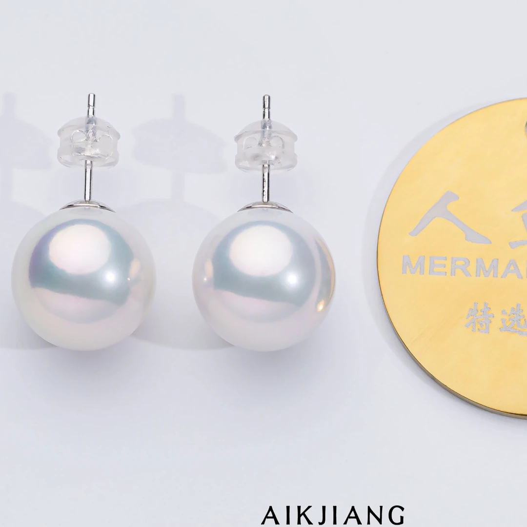 AIKJIANG/爱匠【惊艳】暴大稀有人鱼姬色淡水珍珠耳钉14-15mmS925银