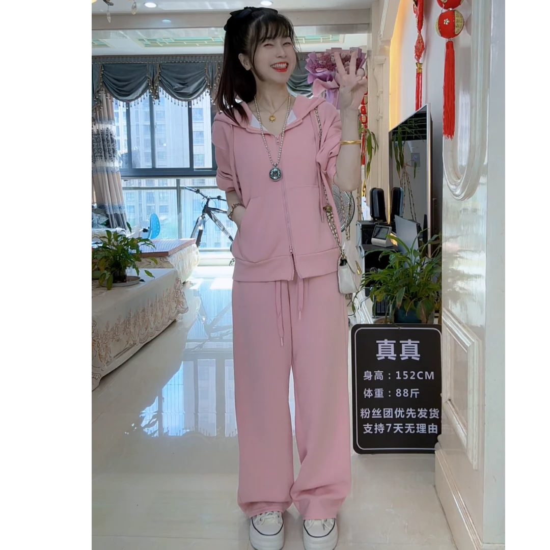 休闲运动套装显瘦时尚开衫休闲宽松黑色运动连体网红