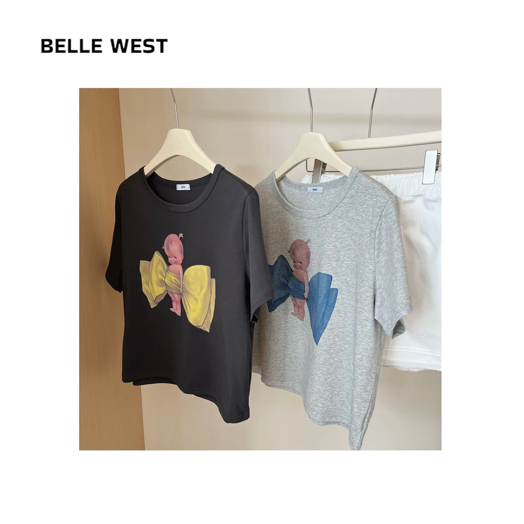 韩版休闲百搭小天使蝴蝶结短袖T恤 MQ-250630