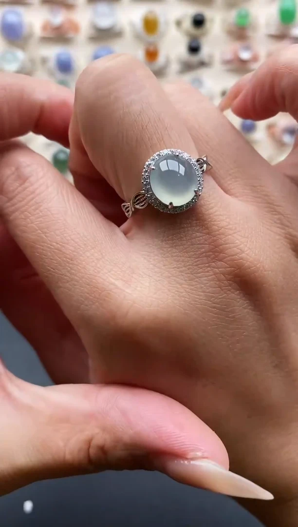 银S925镶嵌戒指翡翠缅甸天然A货翡翠3 1-6