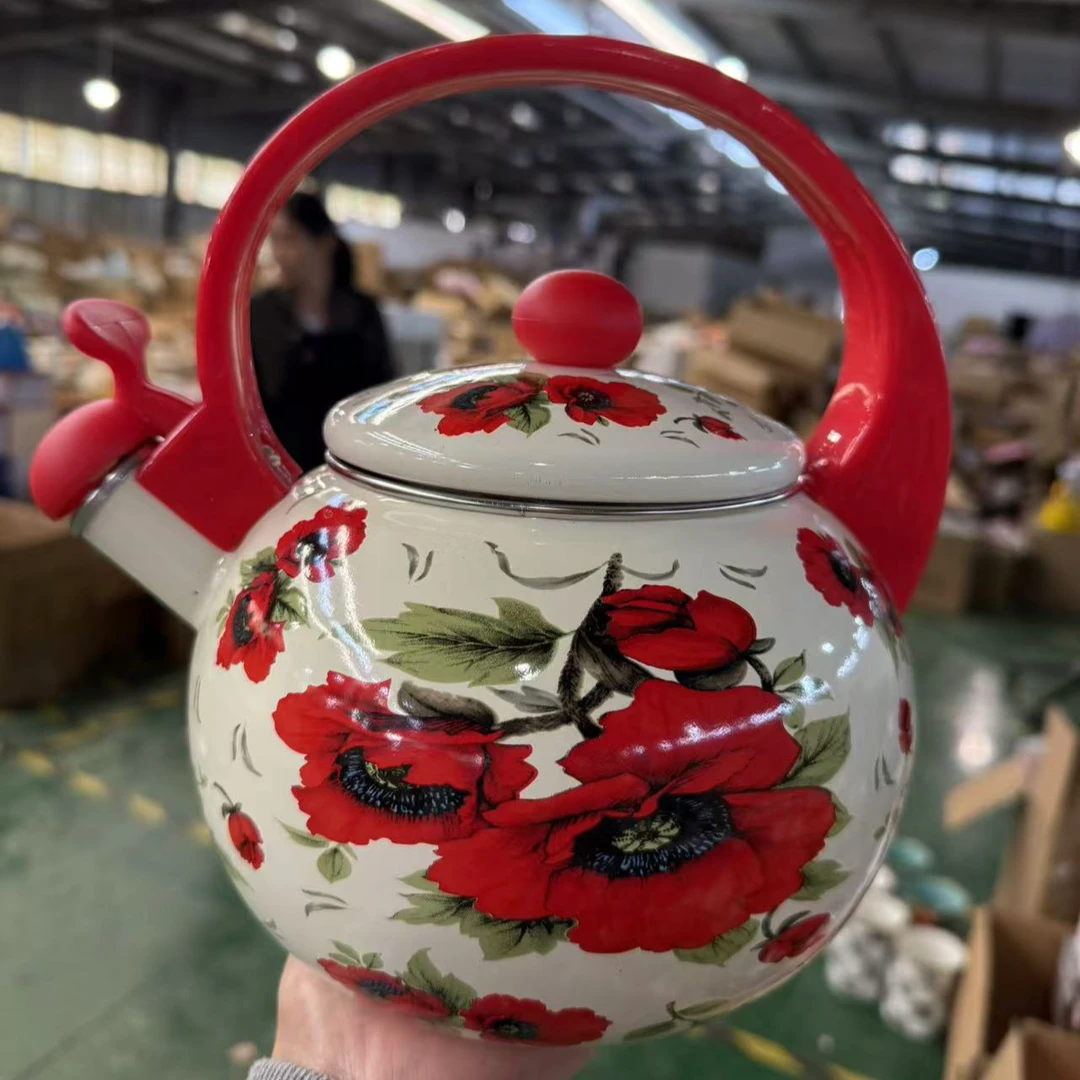 2.2L大红花珐琅搪瓷烧水壶