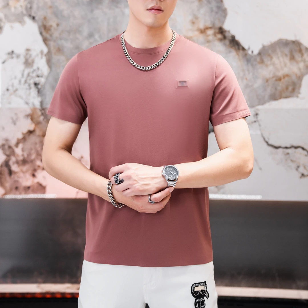 【桑蚕丝+棉】夏季男士百搭圆领透气吸汗休闲短袖T恤596