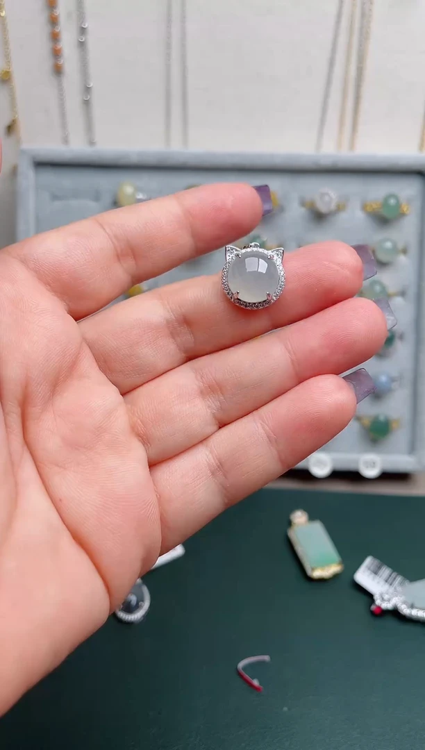 翡翠戒指银S925镶嵌.