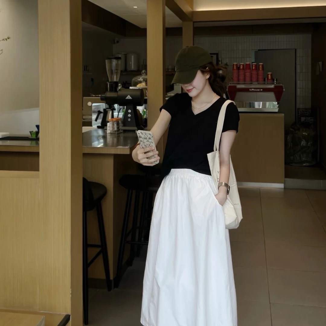 纯棉新款小马刺绣V领短袖 青 陈