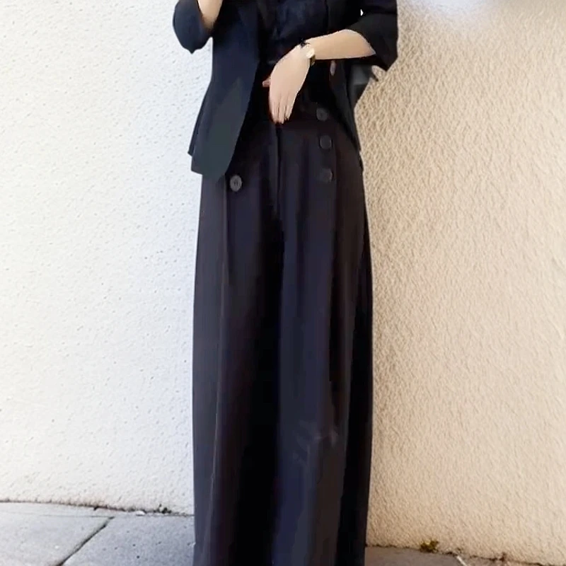 春季新款时尚西装裤女韩版高腰显瘦显腿长直筒阔腿裤设计感休闲裤