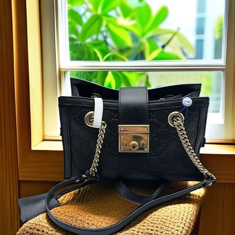 95新 GUCCI/古驰 黑色padlock包1219 9115