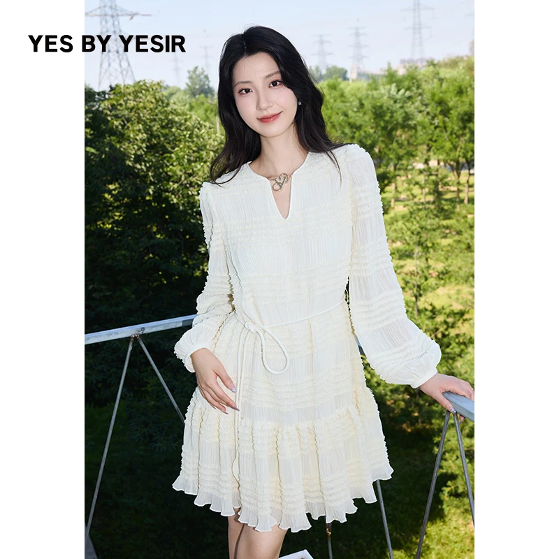 YESBYYESIR叶谦设计师品牌浪漫褶皱连衣裙YESLH17231