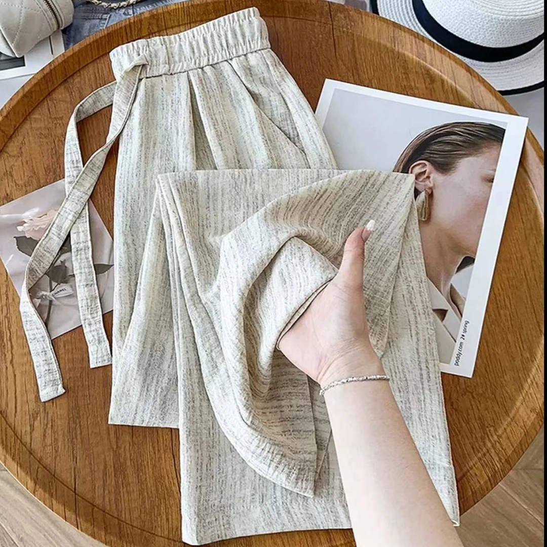 750夏季薄款高腰条纹休闲裤 -Z