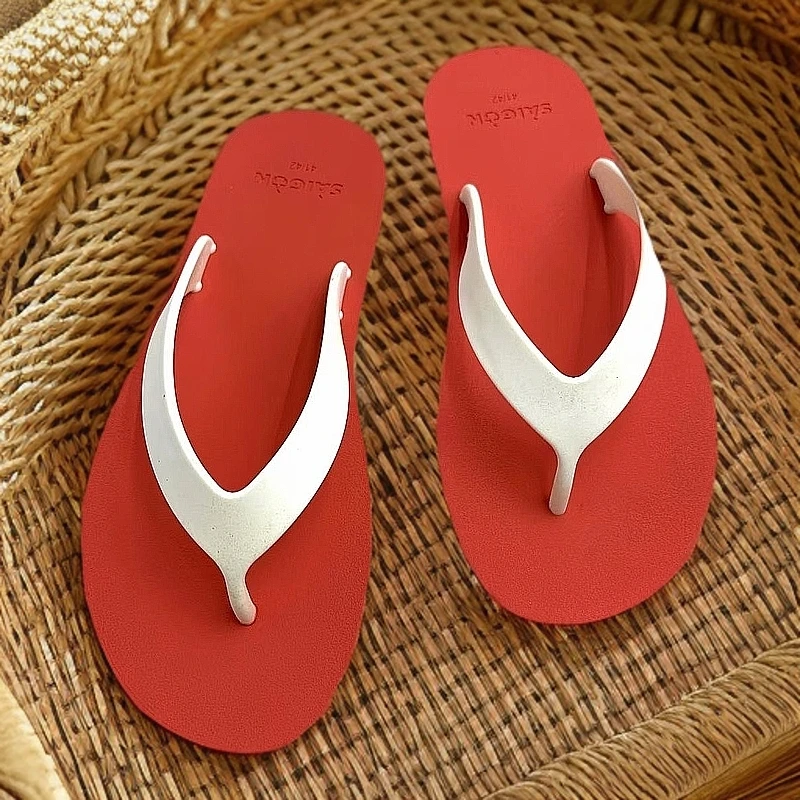 西贡橡胶人字拖热卖款男红白