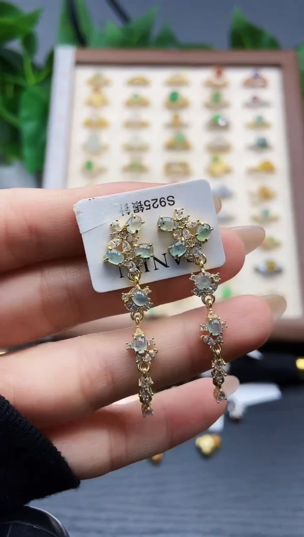 银S925镶嵌翡翠耳饰12