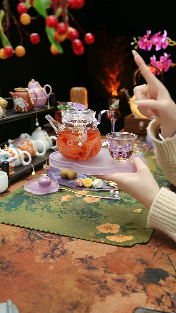 【闪购商品】紫色壶承+茶壶+链子+杯子