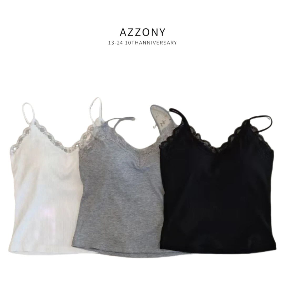 Az LongQuan 蕾丝边V领吊带背心 Z04101
