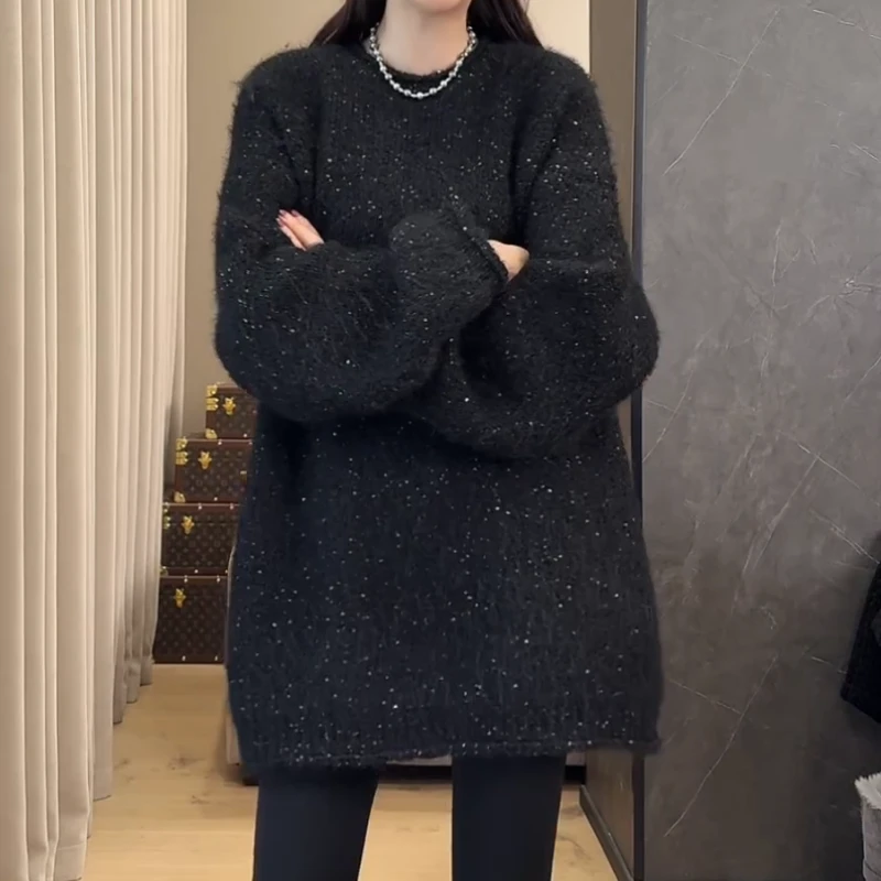 冬季新款新年亮片显瘦时尚百搭针织慵懒风套头针织上衣LK2501075