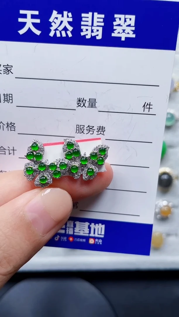 银S925镶嵌翡翠耳饰345
