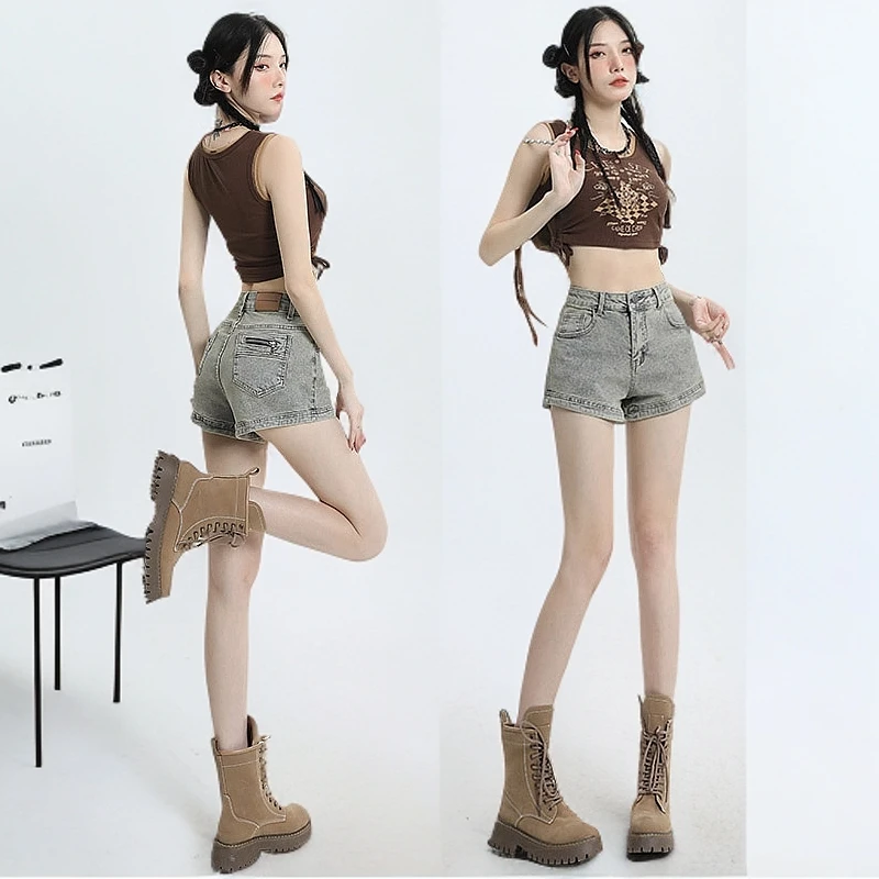 牛仔短裤女夏2025年新款薄款辣妹时髦时尚显瘦弹力高街设计感裤子