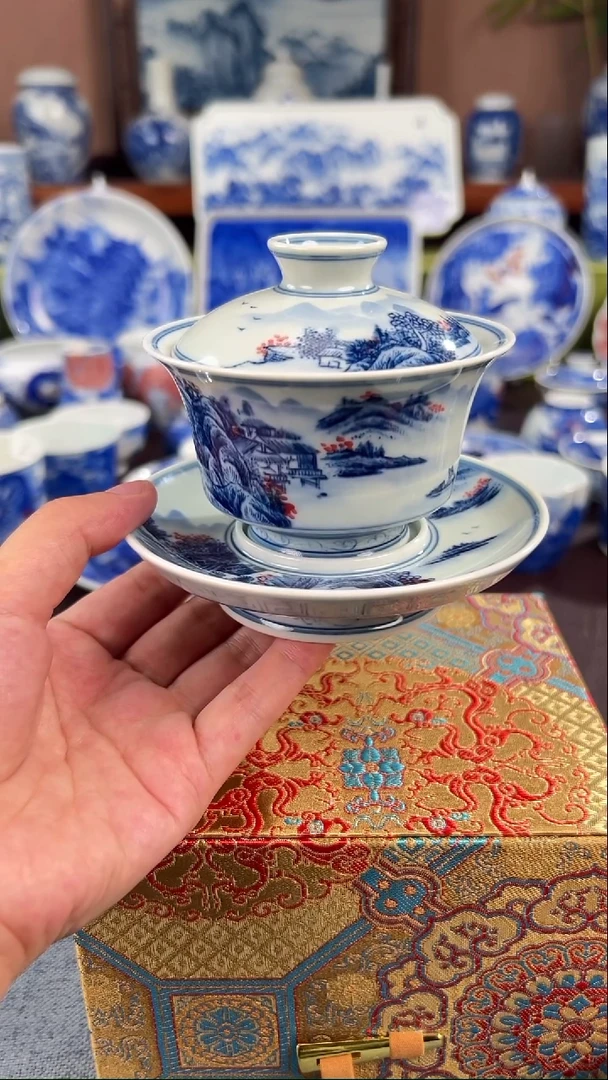 杯子华哥妹妹家的山水三才山水盖碗！