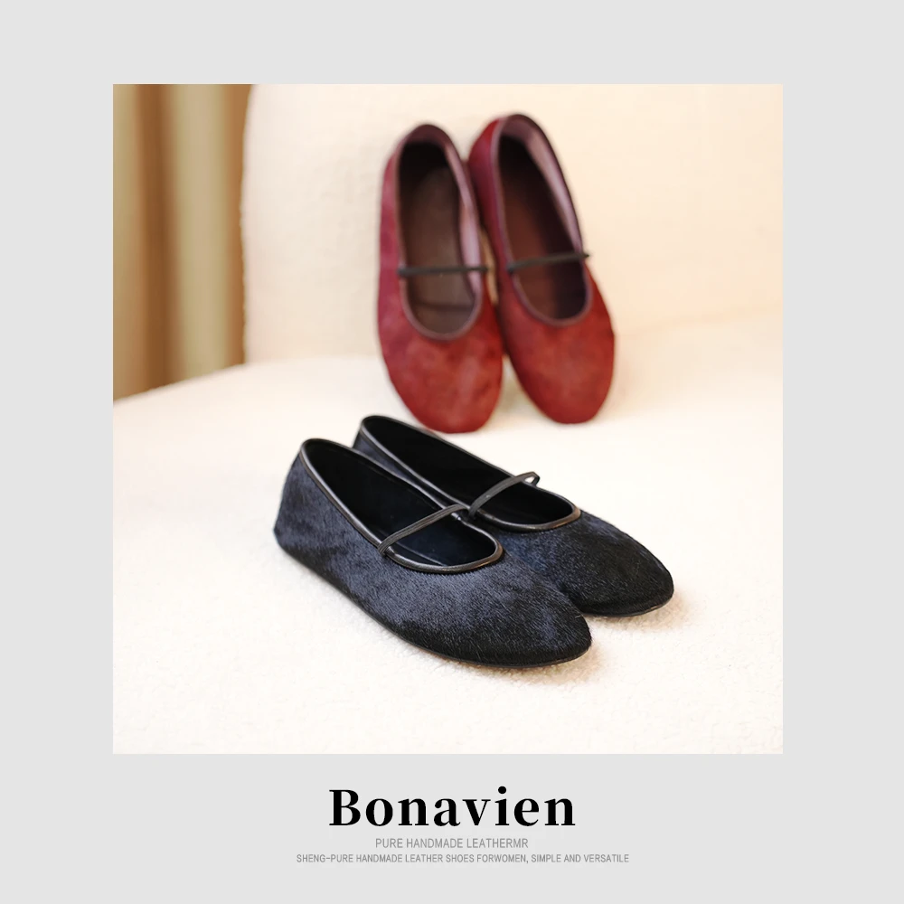 博娜薇2025法式一字带浅口平底奶奶鞋马毛玛丽珍芭蕾舞鞋D5BF005