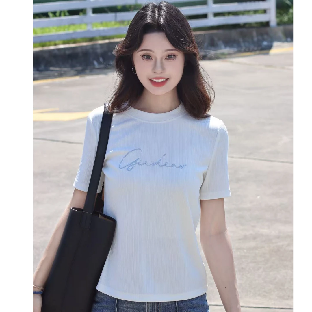 GIRDEAR/哥弟1300896新款夏季圆领深呼吸字母显瘦百搭套头短袖T恤