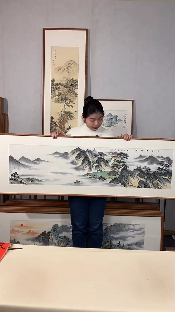 国画手绘*清江锤钓图*52*172cm带框发货