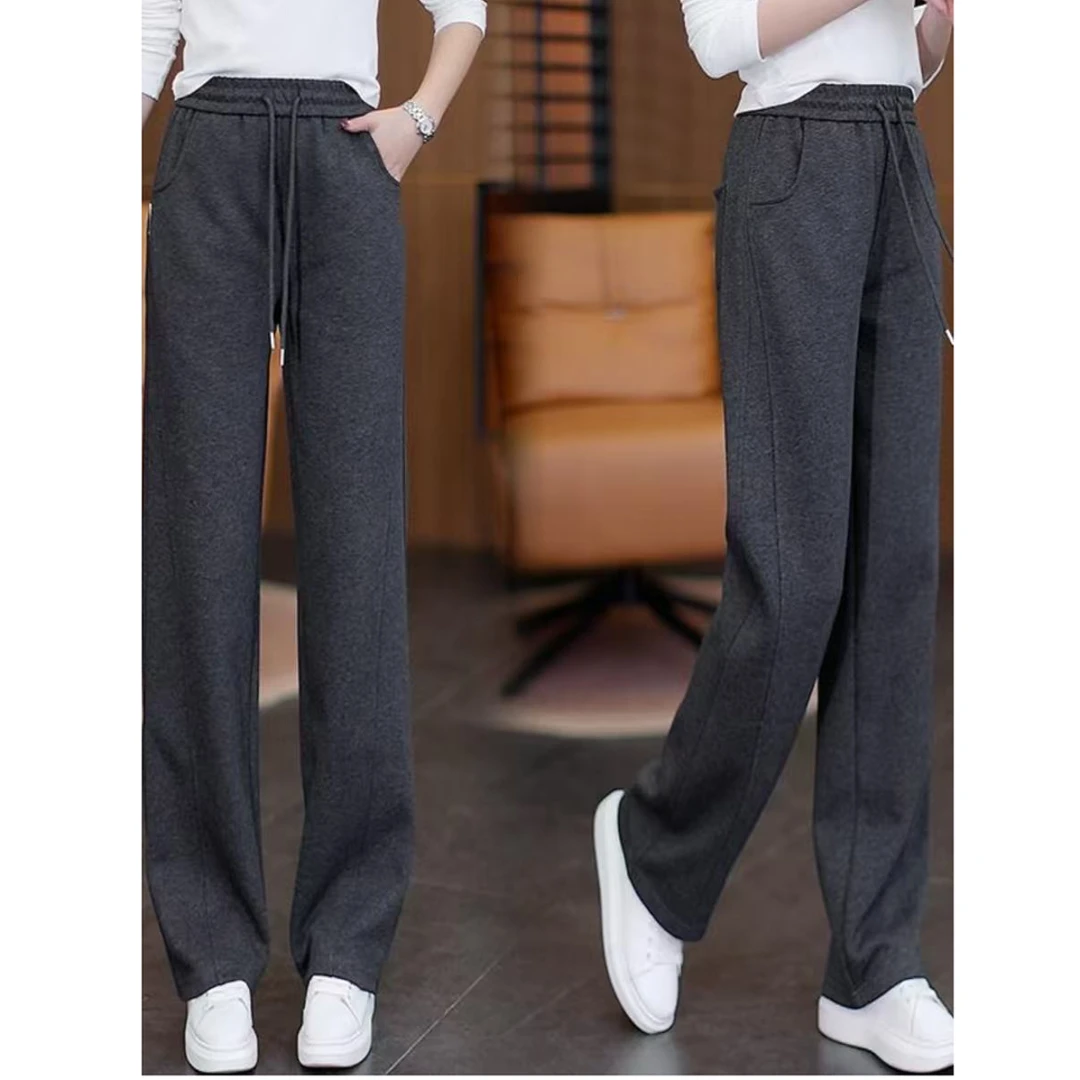 1007加绒加厚蚕丝 羊 绒窄版阔腿休闲裤