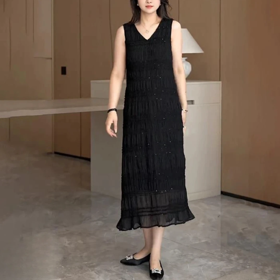 2025夏季新款亮片无袖长裙轻奢小众洋气显气质时尚百搭显瘦背心裙