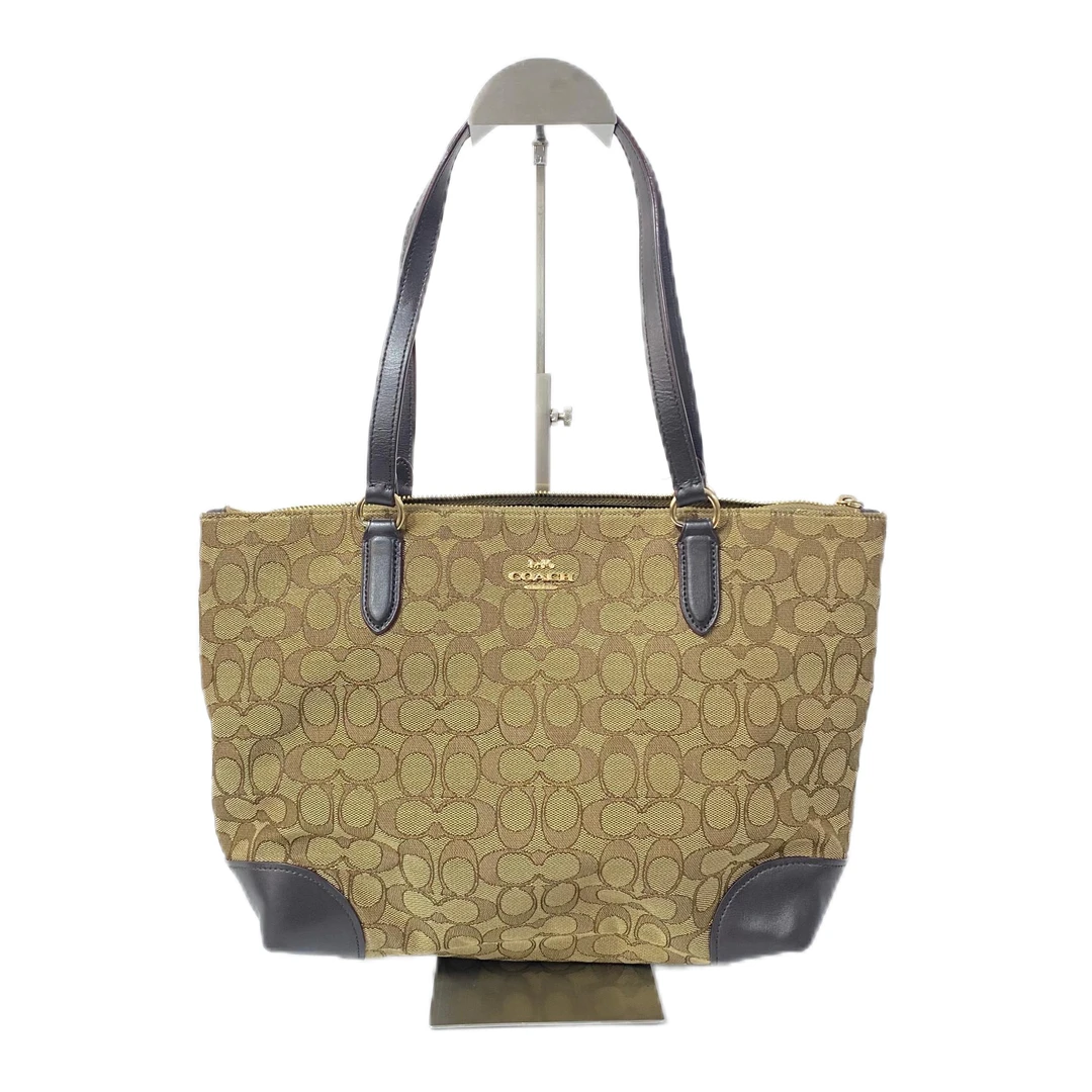 95新 COACH/蔻驰 经典老花帆布拼皮单肩手提包 AF-10010-B