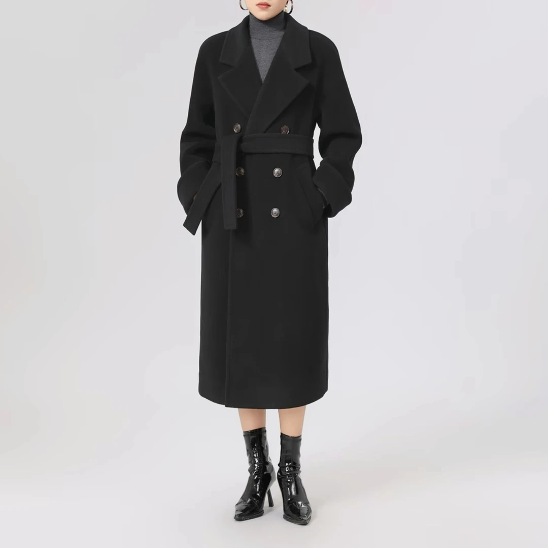 AMASS/阿玛施绑带造型毛呢大衣老钱风中长款秋冬毛呢外套5400861