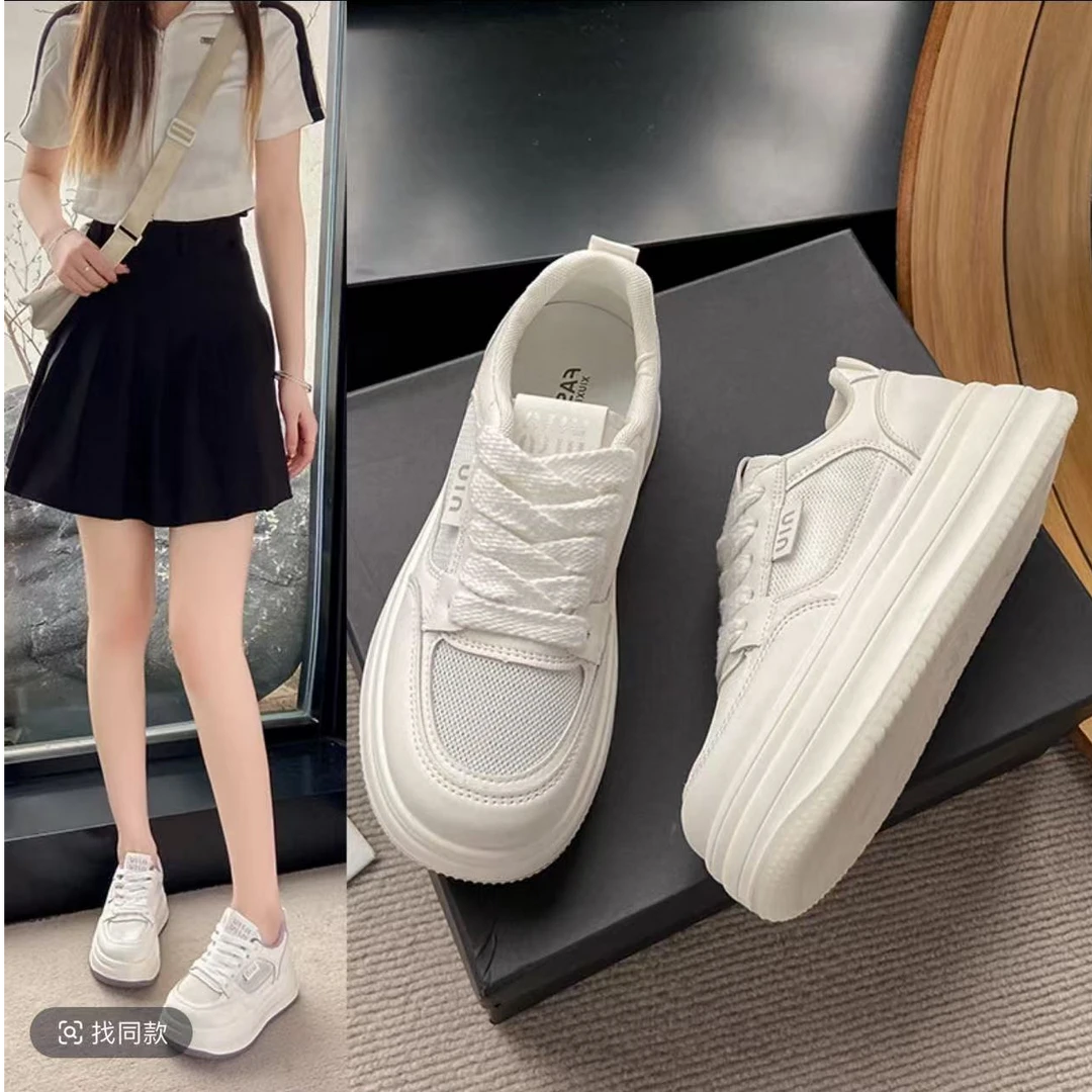 透气网面小白鞋厚底增高2025年夏新款学生休闲鞋板鞋