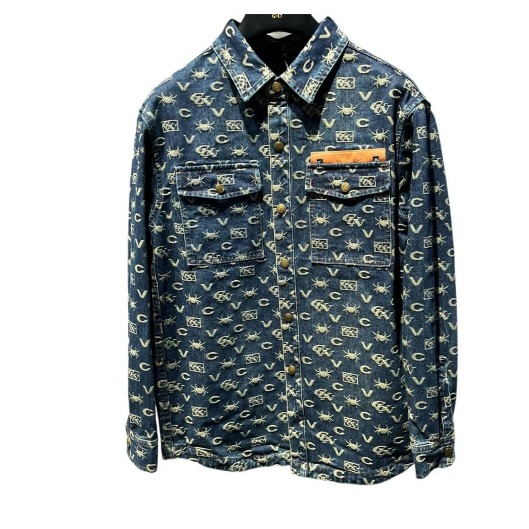 斯里卡琪欧洲站春季男牛仔外套潮牌修身衬衫时尚刺绣个性夹克休闲